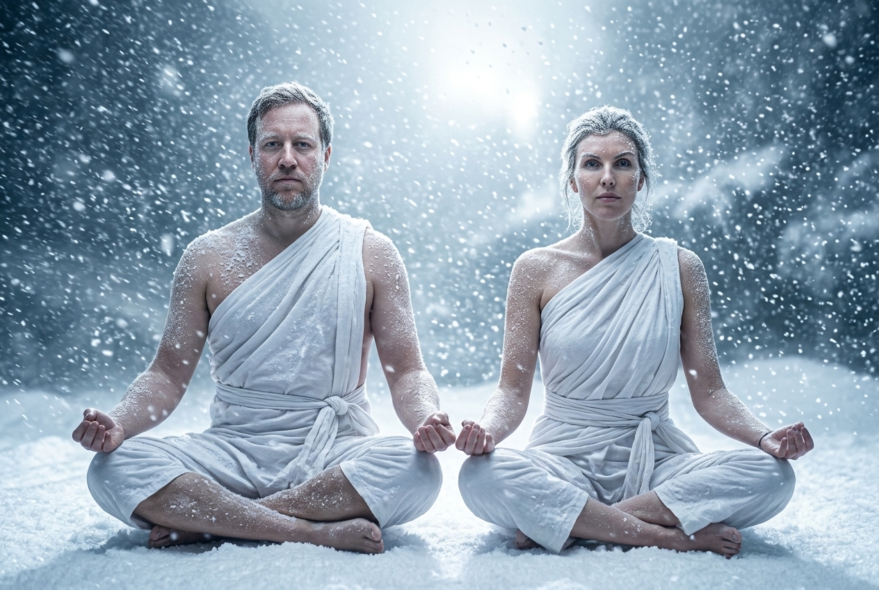 Meditating monk in winter